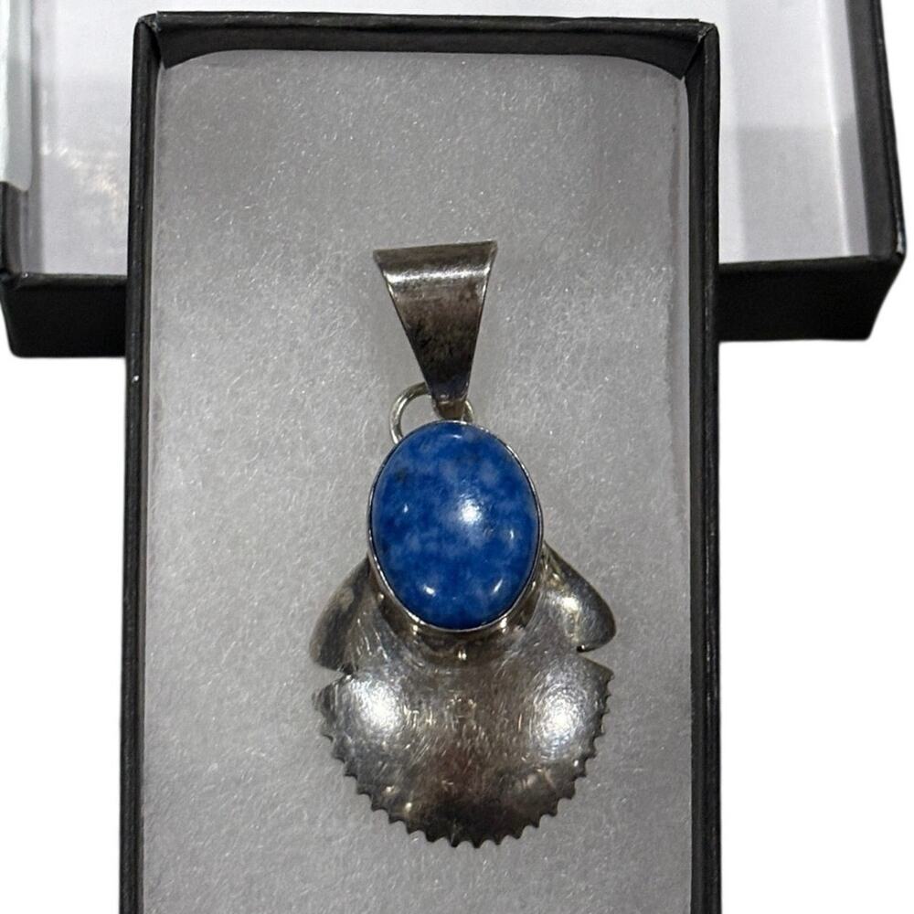 Leonard James Navajo Sterling Silver Denim Lapis Pendant Signed Native American